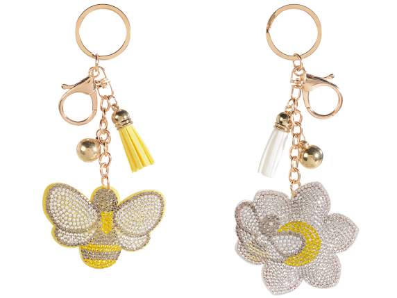 Charm-Keychain Bee Honey with rhinestones and pendants